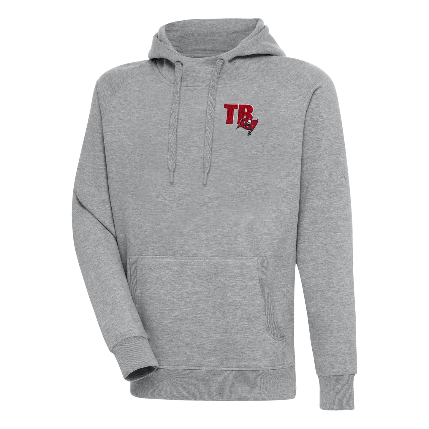 Men's Antigua  Heather Gray Tampa Bay Buccaneers Victory Pullover Hoodie