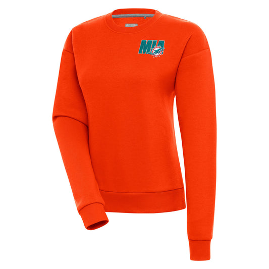 Women's Antigua  Orange Miami Dolphins Victory Pullover Sweatshirt