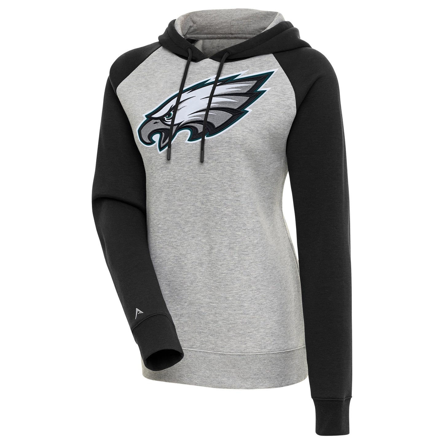 Women's Antigua  Heather Gray/Black Philadelphia Eagles Victory Raglan Sleeve Pullover Hoodie