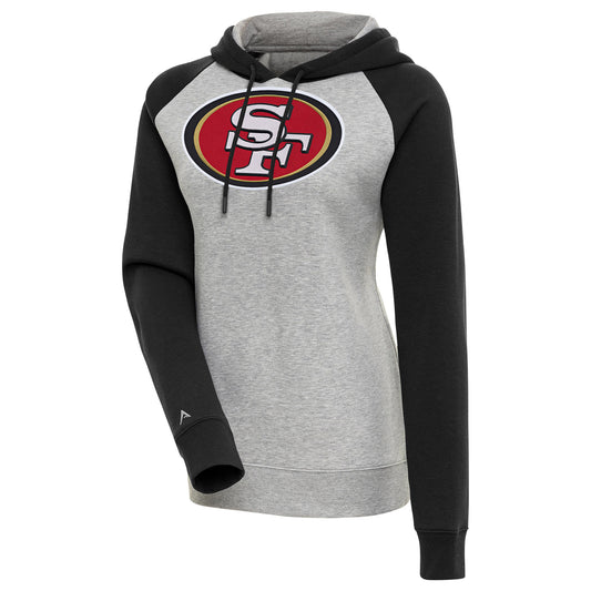 Women's Antigua  Heather Gray/Black San Francisco 49ers Victory Raglan Sleeve Pullover Hoodie