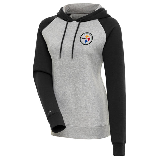 Women's Antigua  Heather Gray/Black Pittsburgh Steelers Victory Raglan Sleeve Pullover Hoodie