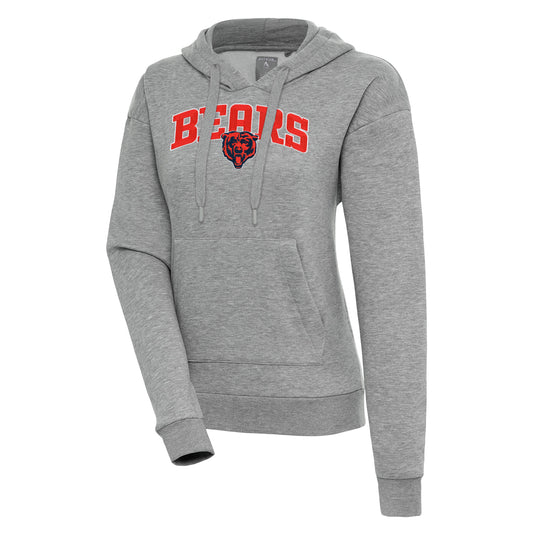 Women's Antigua  Heather Gray Chicago Bears Victory Chenille Pullover Hoodie