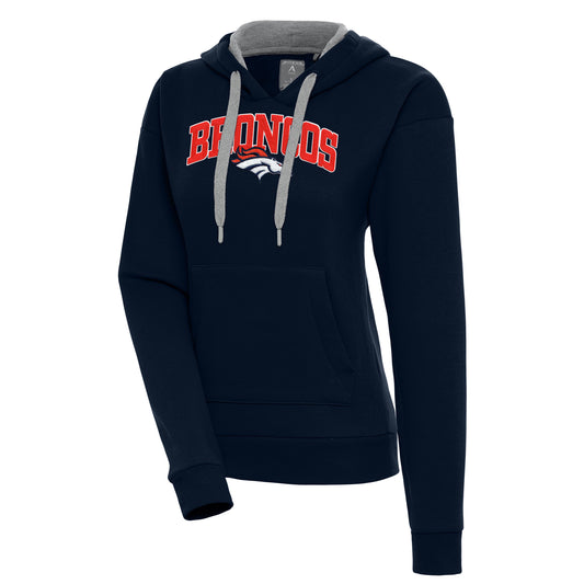 Women's Antigua  Navy Denver Broncos Victory Chenille Pullover Hoodie