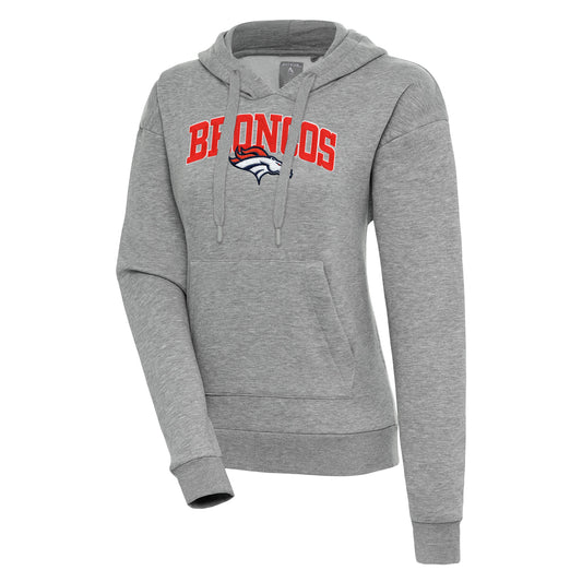 Women's Antigua  Heather Gray Denver Broncos Victory Chenille Pullover Hoodie