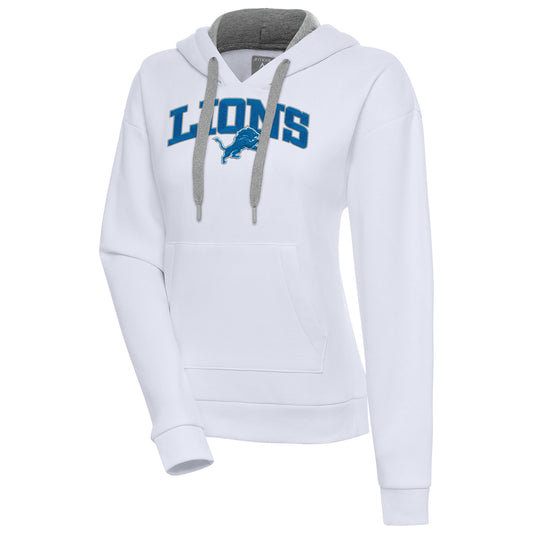 Women's Antigua  White Detroit Lions Victory Chenille Pullover Hoodie