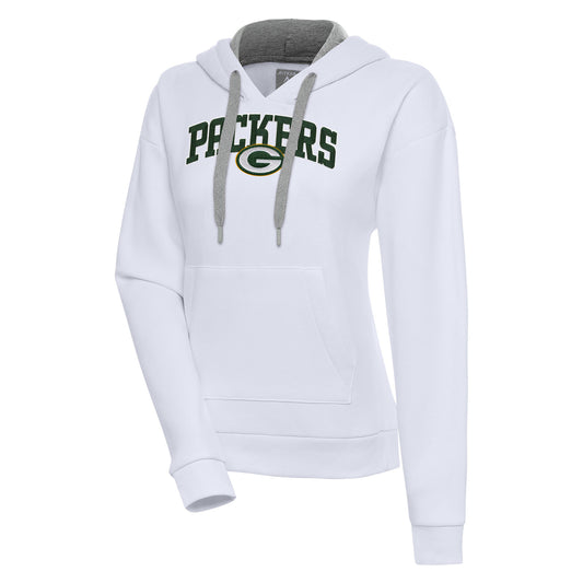 Women's Antigua  White Green Bay Packers Victory Chenille Pullover Hoodie