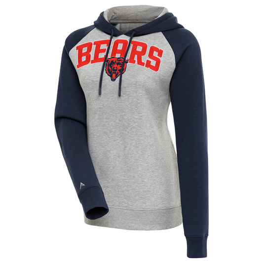 Women's Antigua  Heather Gray/Navy Chicago Bears Victory Raglan Sleeve Chenille Pullover Hoodie