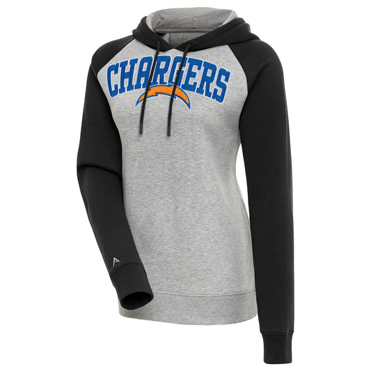 Women's Antigua  Heather Gray/Black Los Angeles Chargers Victory Raglan Sleeve Chenille Pullover Hoodie