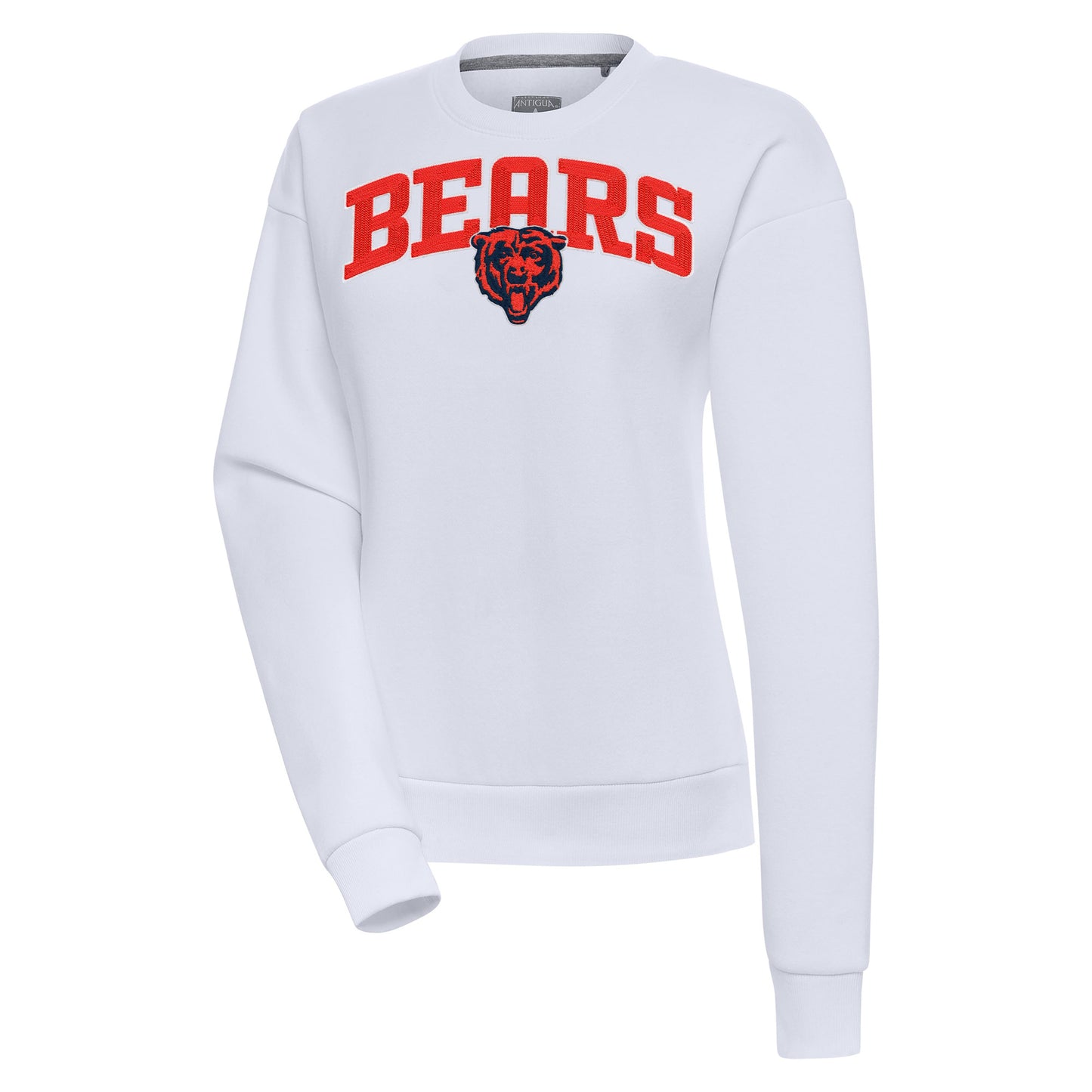 Women's Antigua  White Chicago Bears Victory Chenille Pullover Sweatshirt