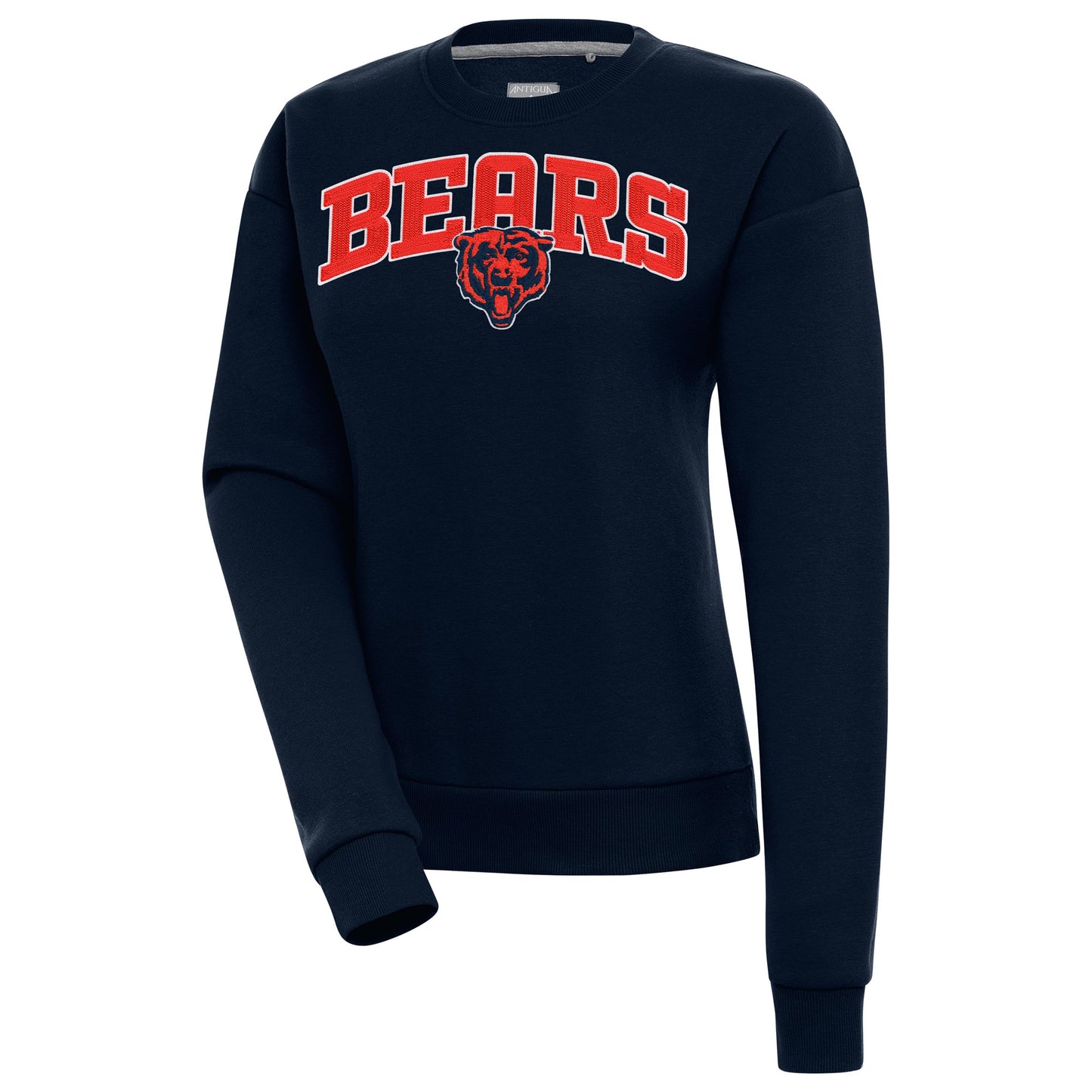 Women's Antigua  Navy Chicago Bears Victory Chenille Pullover Sweatshirt