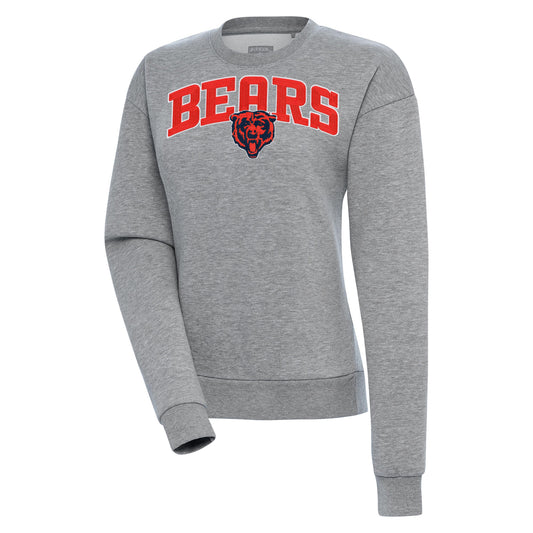 Women's Antigua  Heather Gray Chicago Bears Victory Chenille Pullover Sweatshirt