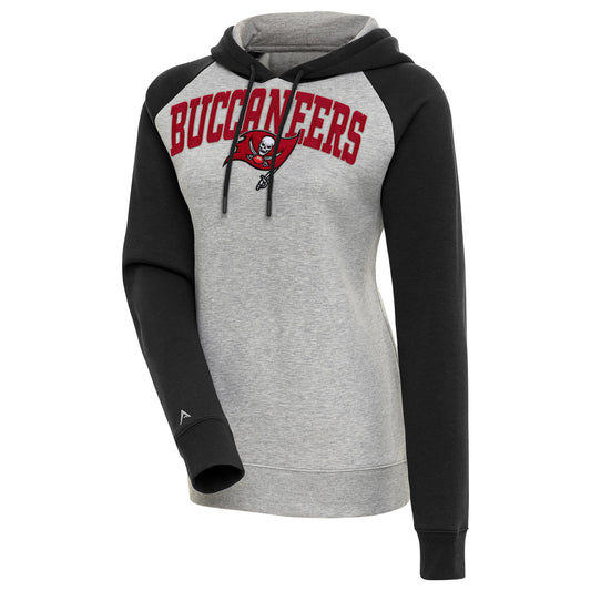 Women's Antigua  Heather Gray/Black Tampa Bay Buccaneers Victory Raglan Sleeve Chenille Pullover Hoodie