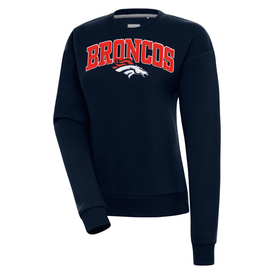 Women's Antigua  Navy Denver Broncos Victory Chenille Pullover Sweatshirt