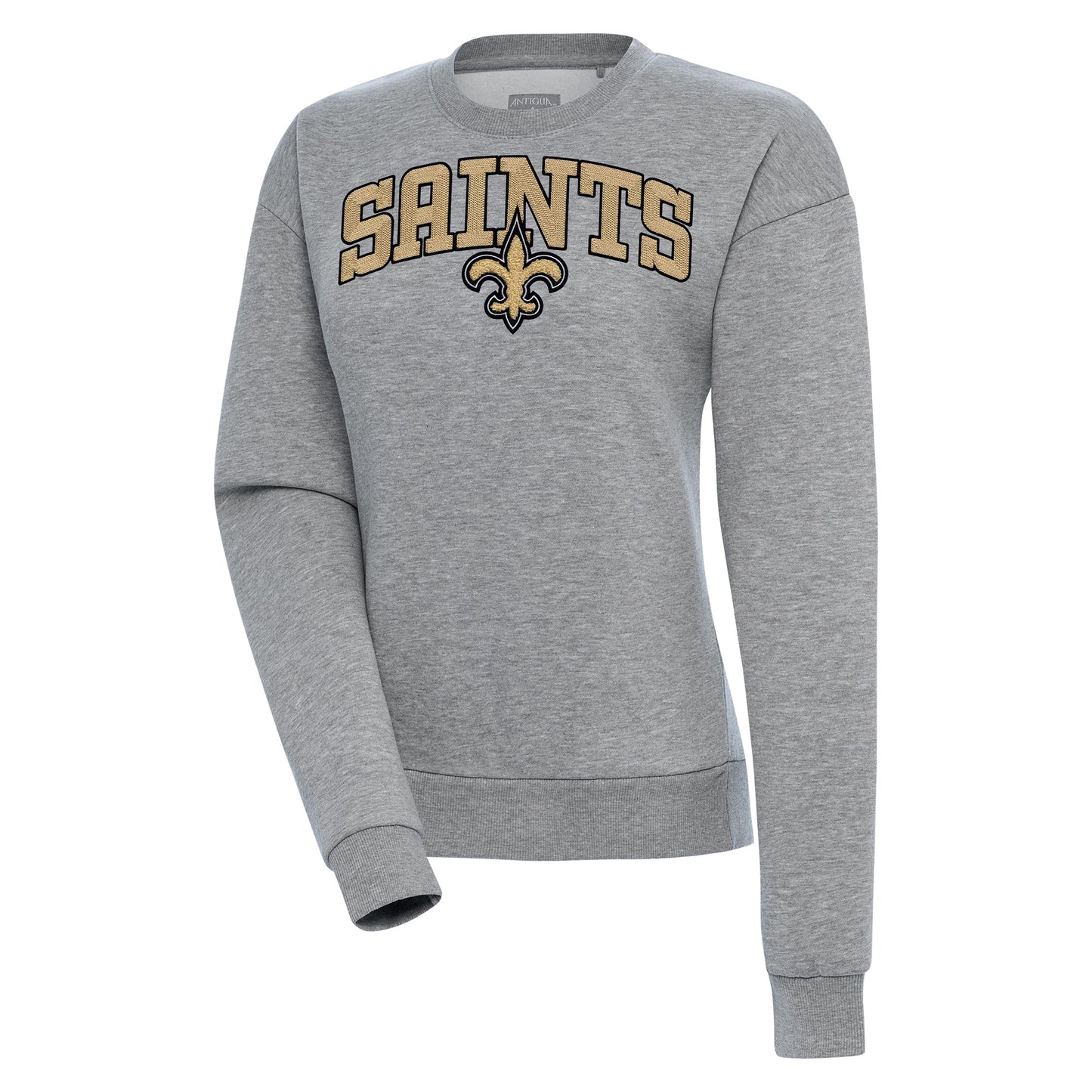 Women's Antigua  Heather Gray New Orleans Saints Victory Chenille Pullover Sweatshirt