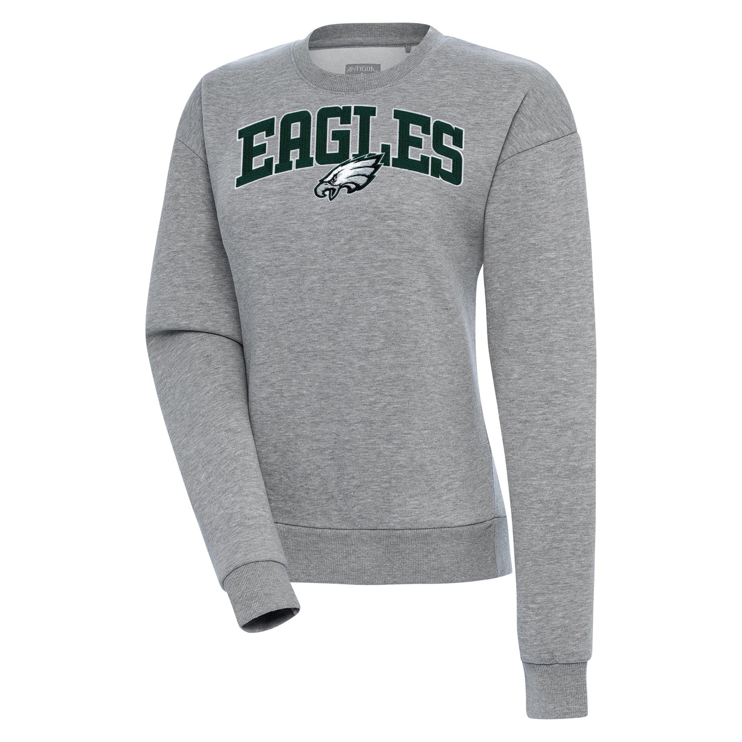 Women's Antigua  Heather Gray Philadelphia Eagles Victory Chenille Pullover Sweatshirt