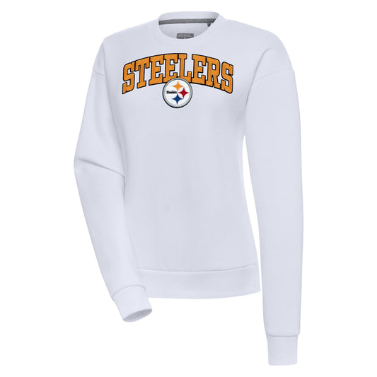 Women's Antigua  White Pittsburgh Steelers Victory Chenille Pullover Sweatshirt