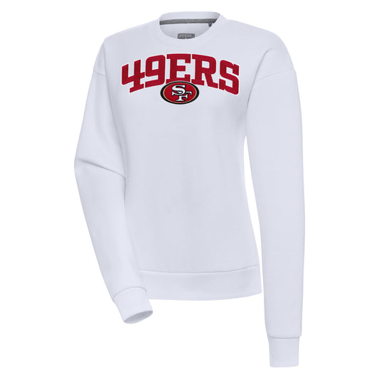 Women's Antigua  White San Francisco 49ers Victory Chenille Pullover Sweatshirt