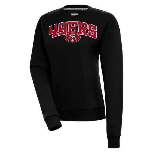 Women's Antigua  Black San Francisco 49ers Victory Chenille Pullover Sweatshirt