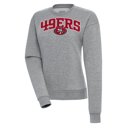 Women's Antigua  Heather Gray San Francisco 49ers Victory Chenille Pullover Sweatshirt