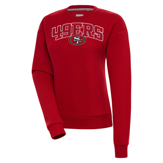 Women's Antigua  Scarlet San Francisco 49ers Victory Chenille Pullover Sweatshirt