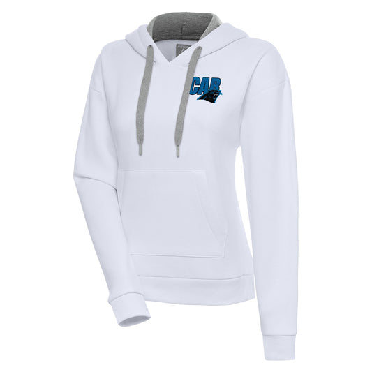 Women's Antigua  White Carolina Panthers Victory Pullover Hoodie