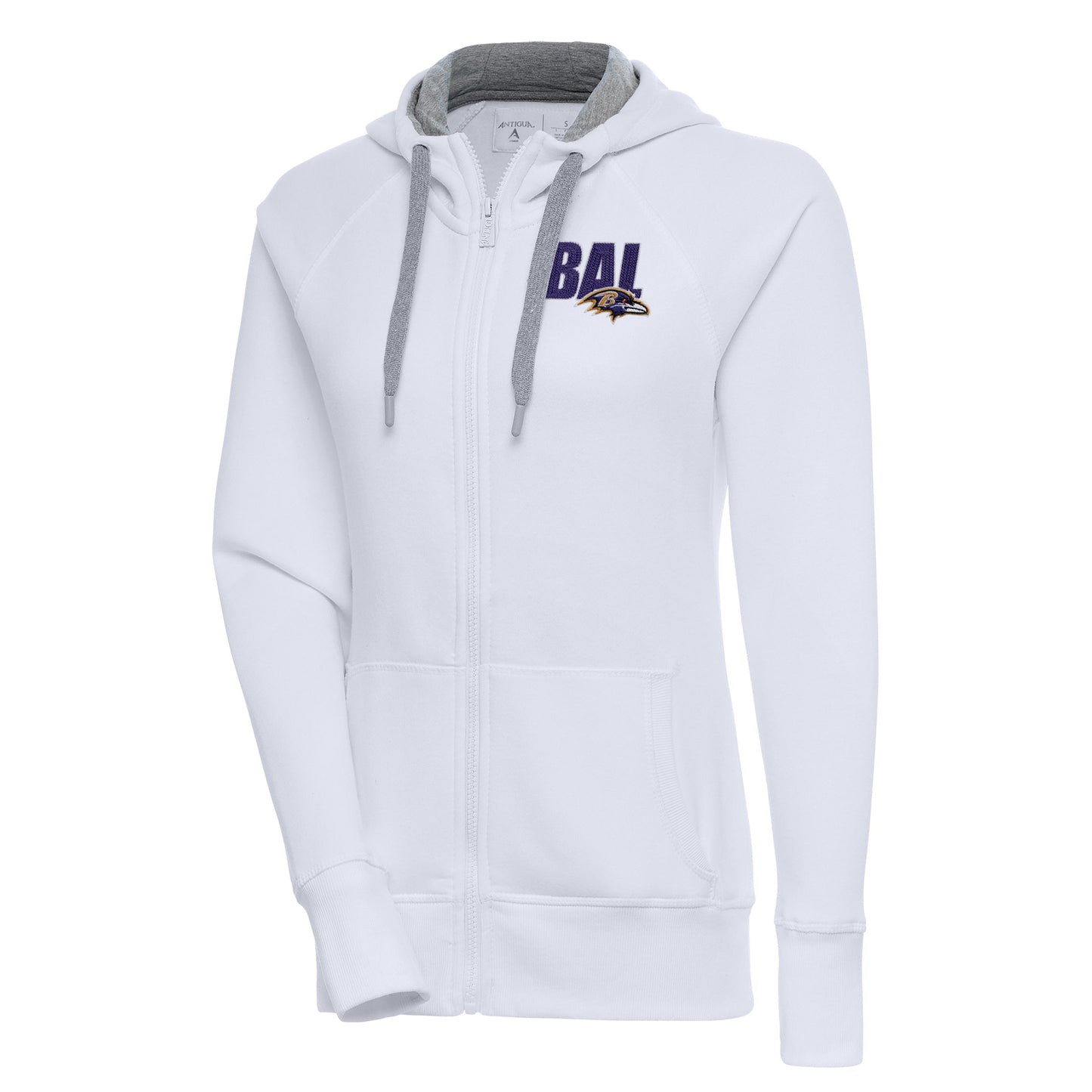 Women's Antigua  White Baltimore Ravens Victory Full-Zip Hoodie