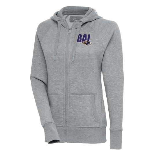 Women's Antigua  Heather Gray Baltimore Ravens Victory Full-Zip Hoodie