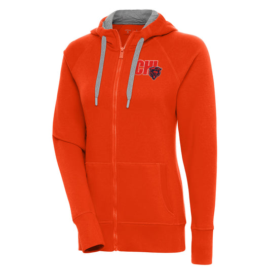 Women's Antigua  Orange Chicago Bears Victory Full-Zip Hoodie