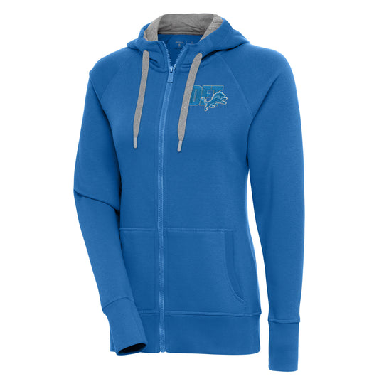 Women's Antigua  Blue Detroit Lions Victory Full-Zip Hoodie