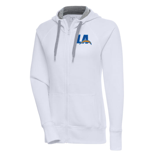 Women's Antigua  White Los Angeles Chargers Victory Full-Zip Hoodie