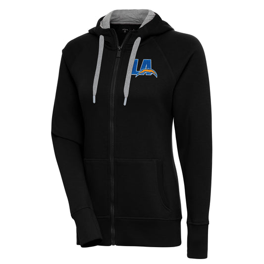 Women's Antigua  Black Los Angeles Chargers Victory Full-Zip Hoodie