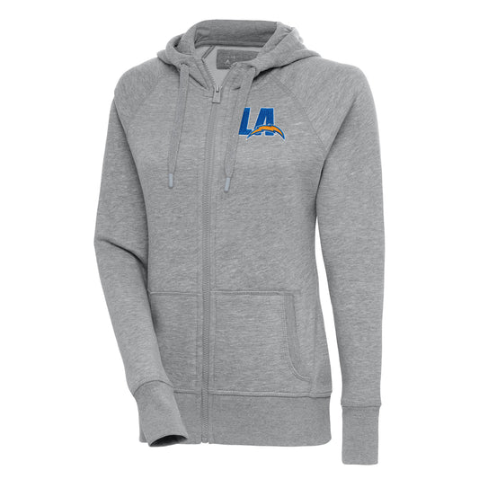 Women's Antigua  Heather Gray Los Angeles Chargers Victory Full-Zip Hoodie