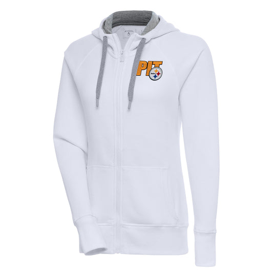 Women's Antigua  White Pittsburgh Steelers Victory Full-Zip Hoodie