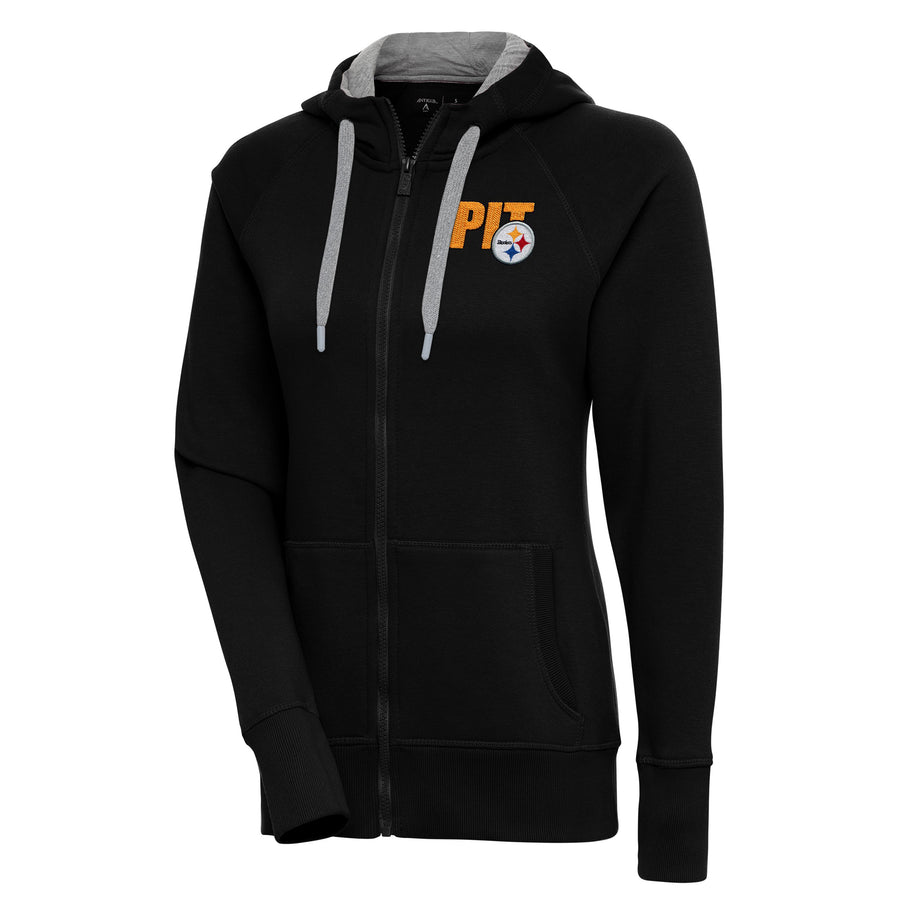 Women's Antigua  Black Pittsburgh Steelers Victory Full-Zip Hoodie