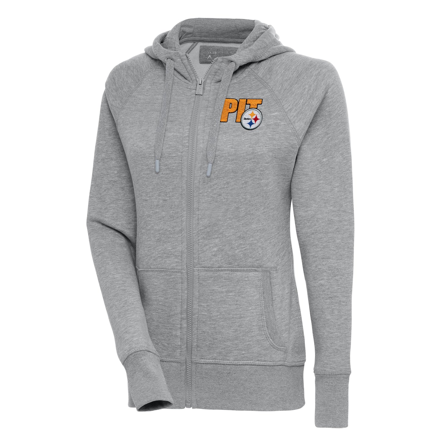 Women's Antigua  Heather Gray Pittsburgh Steelers Victory Full-Zip Hoodie