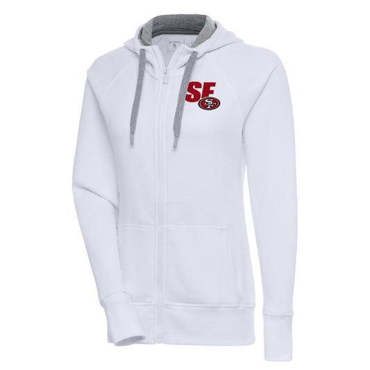 Women's Antigua  White San Francisco 49ers Victory Full-Zip Hoodie