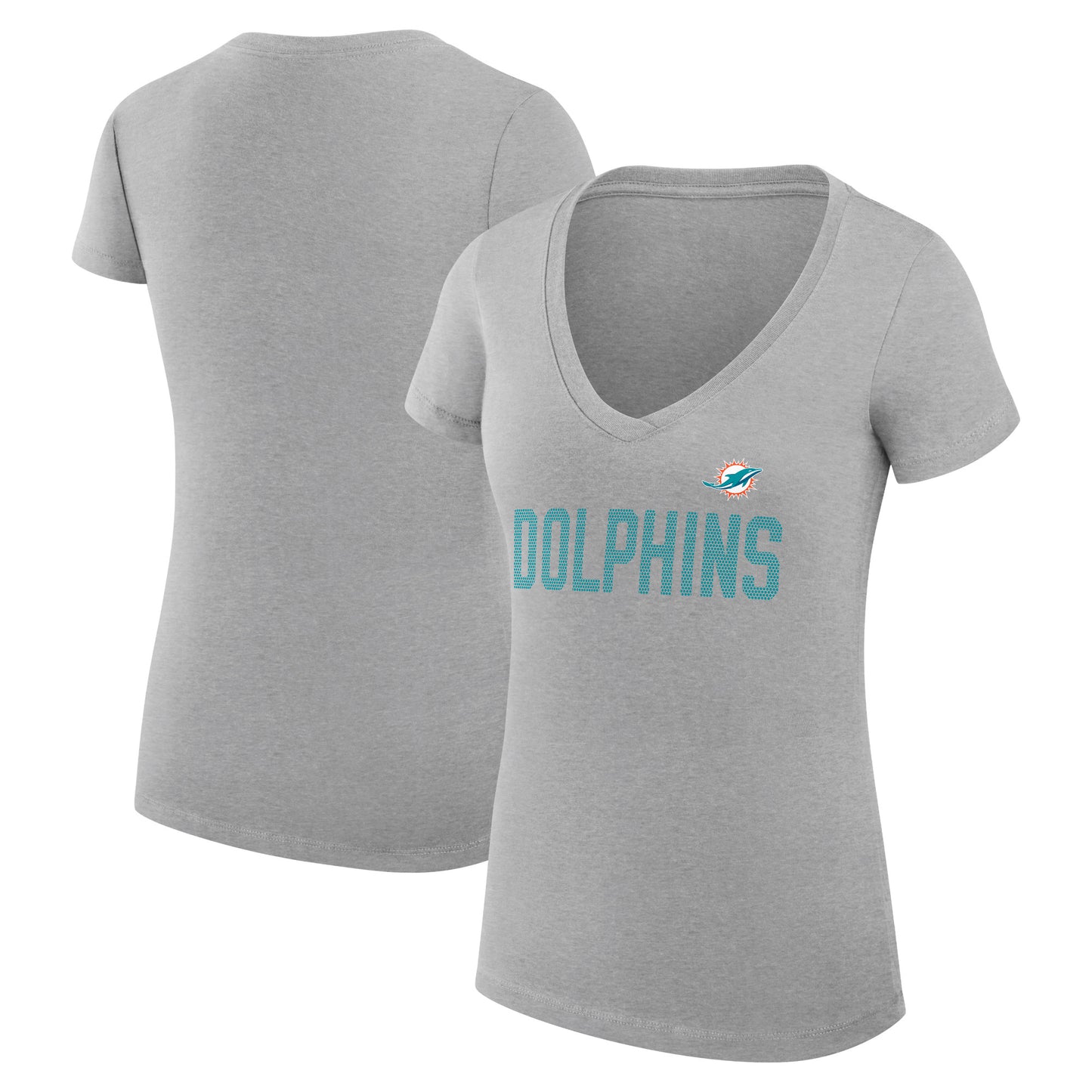 Women's G-III 4Her by Carl Banks Heather Gray Miami Dolphins Dot Print V-Neck Fitted T-Shirt