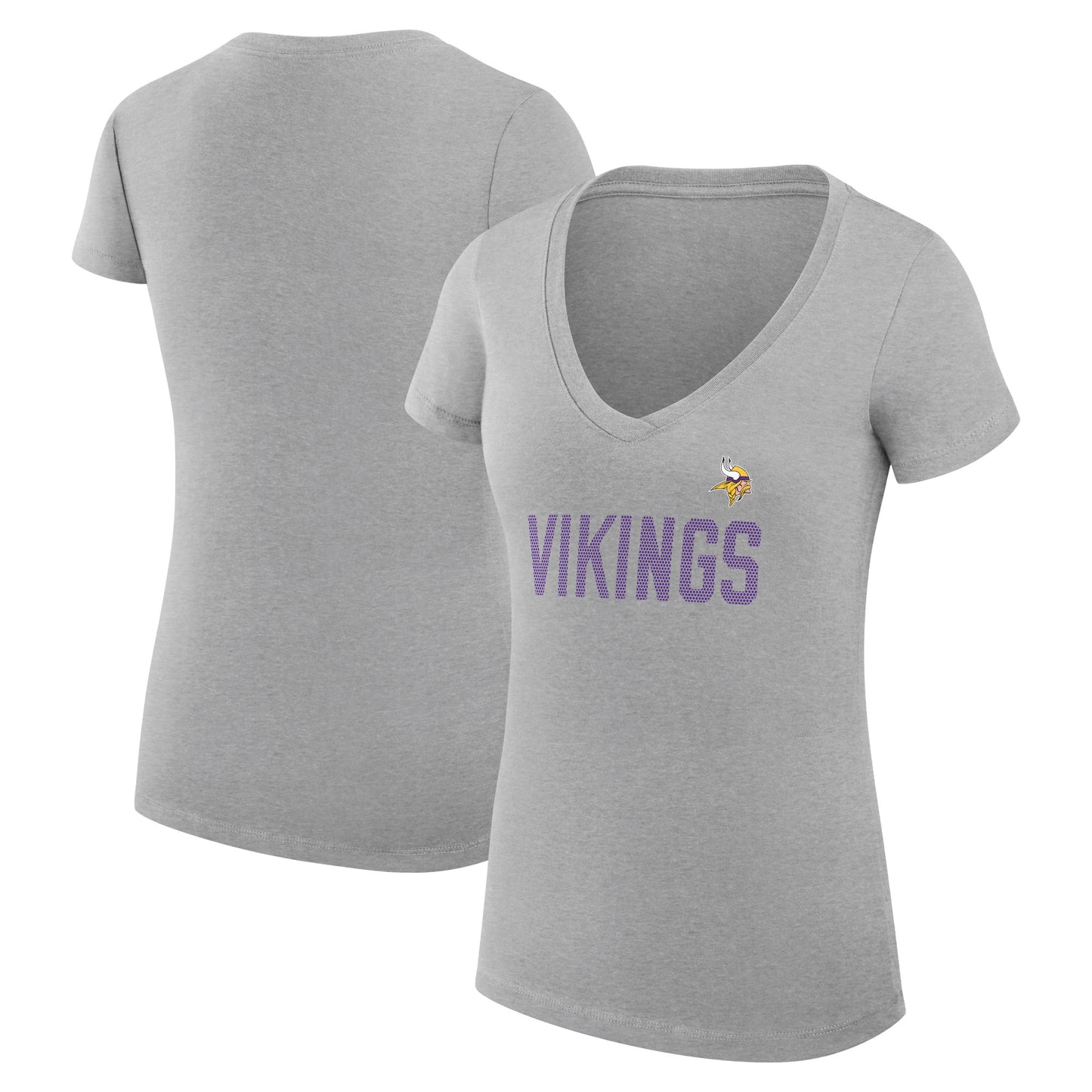 Women's G-III 4Her by Carl Banks Heather Gray Minnesota Vikings Dot Print V-Neck Fitted T-Shirt