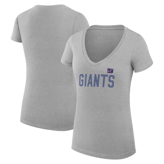 Women's G-III 4Her by Carl Banks Heather Gray New York Giants Dot Print V-Neck Fitted T-Shirt