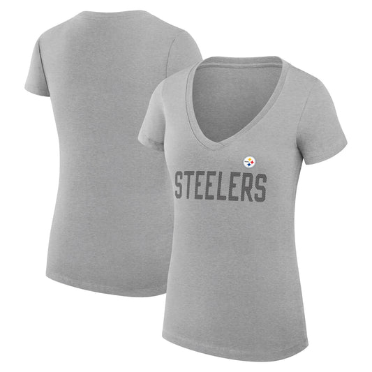 Women's G-III 4Her by Carl Banks Heather Gray Pittsburgh Steelers Dot Print V-Neck Fitted T-Shirt