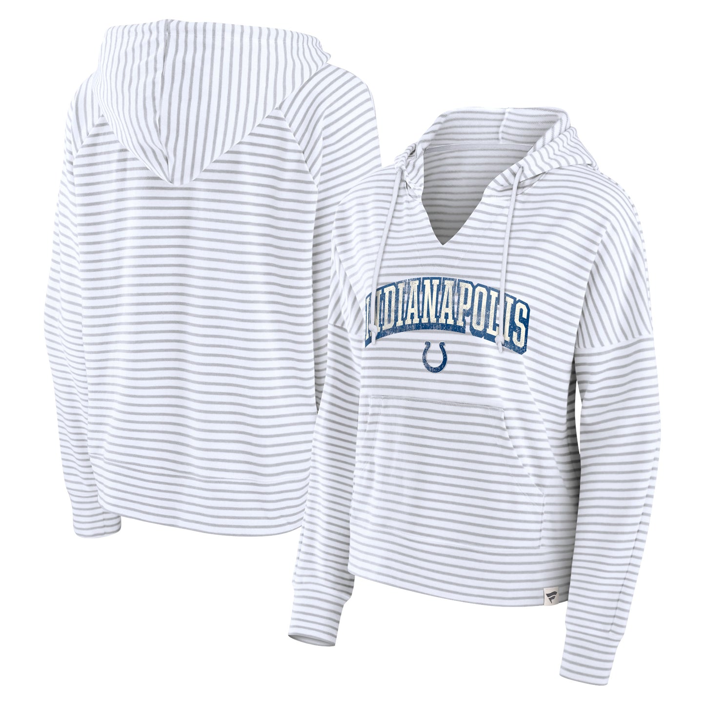 Women's Fanatics White/Gray Indianapolis Colts Striped Notch Neck Pullover Hoodie