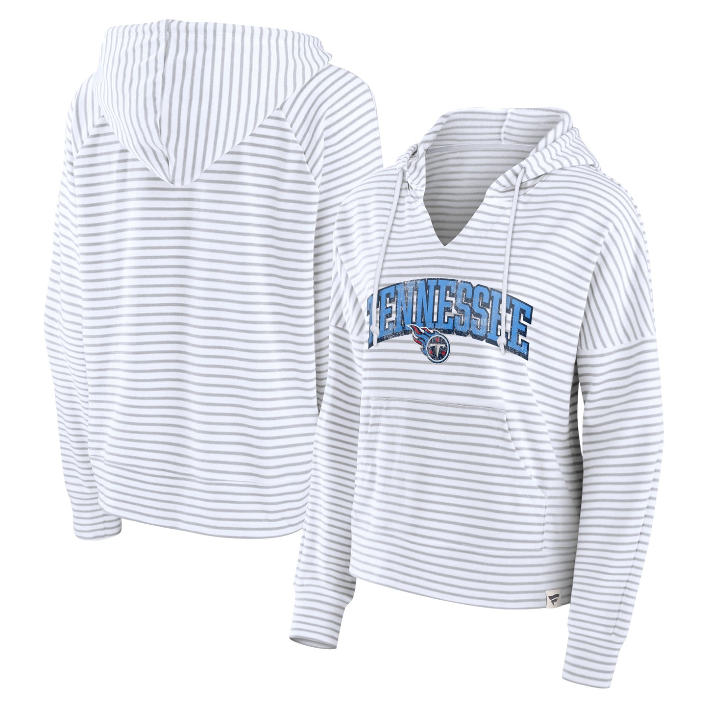 Women's Fanatics White/Gray Tennessee Titans Striped Notch Neck Pullover Hoodie