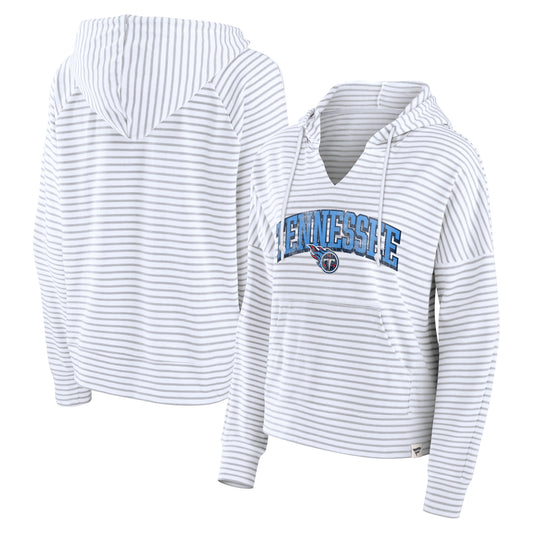 Women's Fanatics White/Gray Tennessee Titans Striped Notch Neck Pullover Hoodie