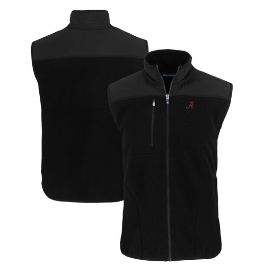 Men's Cutter & Buck  Black Alabama Crimson Tide Big & Tall Cascade Eco Sherpa Fleece Full-Zip Vest