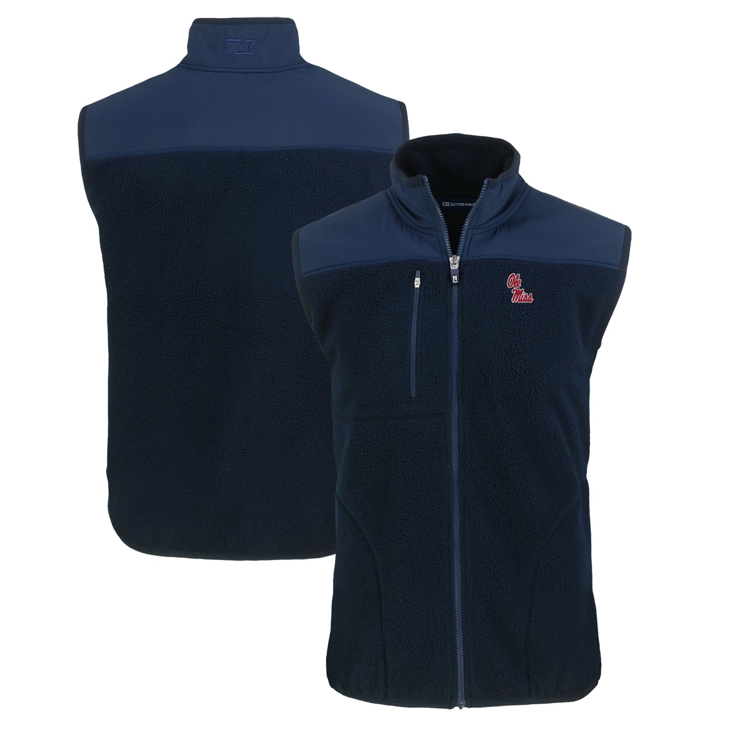 Men's Cutter & Buck  Navy Ole Miss Rebels Big & Tall Cascade Eco Sherpa Fleece Full-Zip Vest