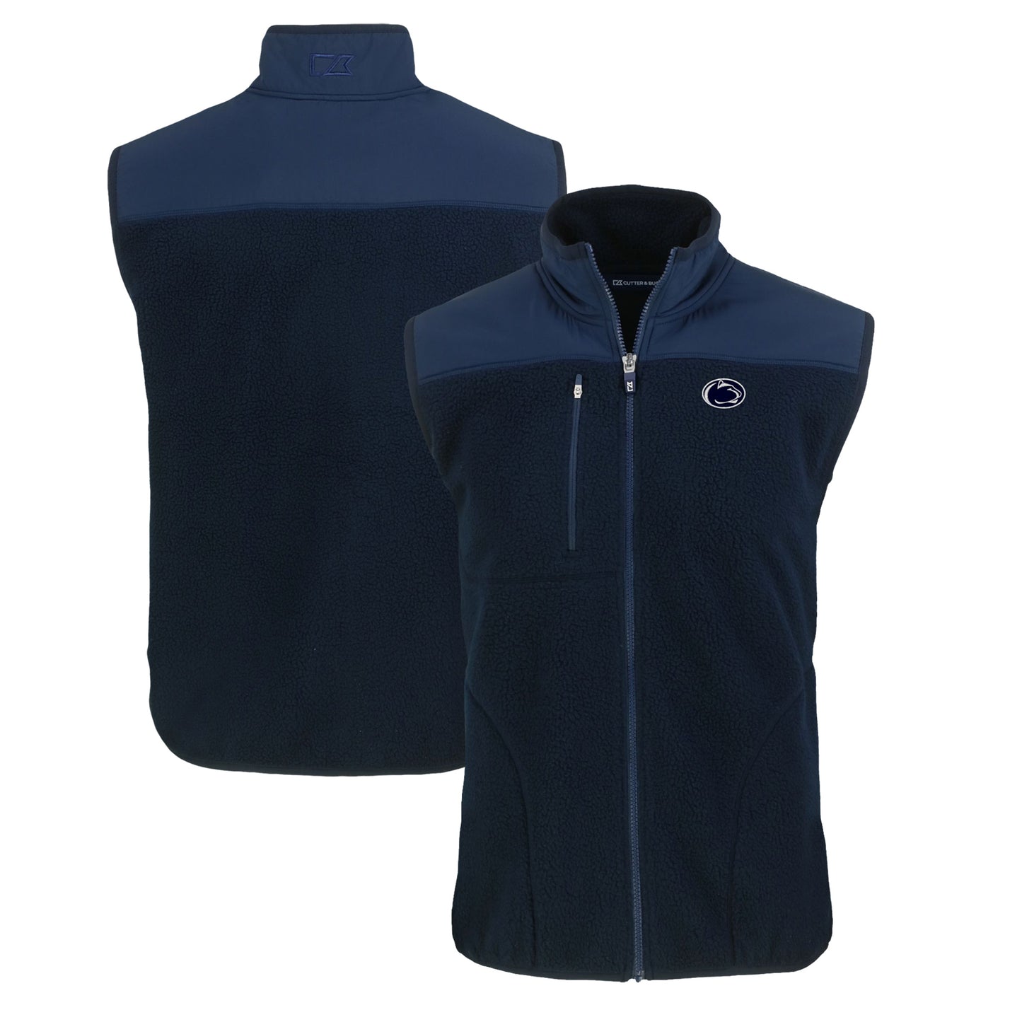 Men's Cutter & Buck  Navy Penn State Nittany Lions Big & Tall Cascade Eco Sherpa Fleece Full-Zip Vest