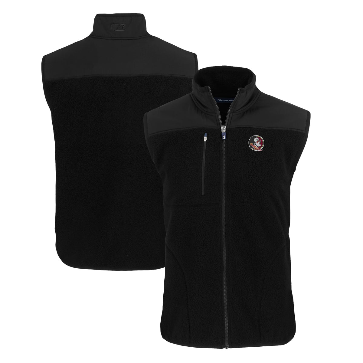Men's Cutter & Buck  Black Florida State Seminoles Big & Tall Cascade Eco Sherpa Fleece Full-Zip Vest