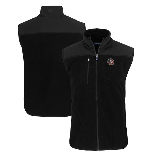 Men's Cutter & Buck  Black Florida State Seminoles Big & Tall Cascade Eco Sherpa Fleece Full-Zip Vest