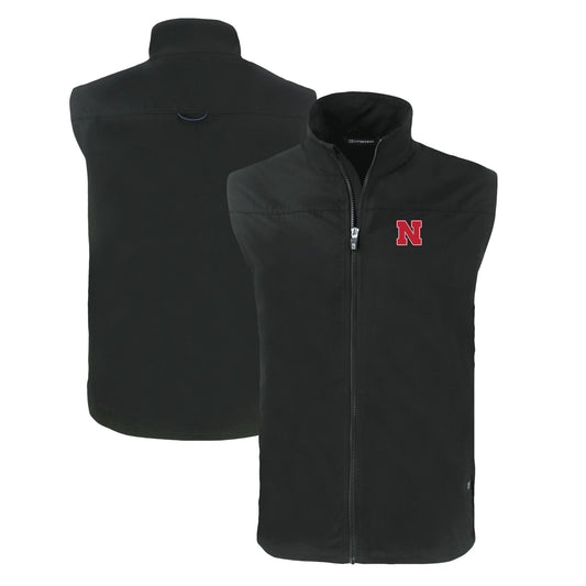 Men's Cutter & Buck  Black Nebraska Huskers Big & Tall Charter Eco Full-Zip Vest