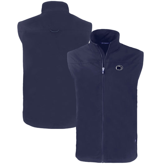 Men's Cutter & Buck  Navy Penn State Nittany Lions Big & Tall Charter Eco Full-Zip Vest